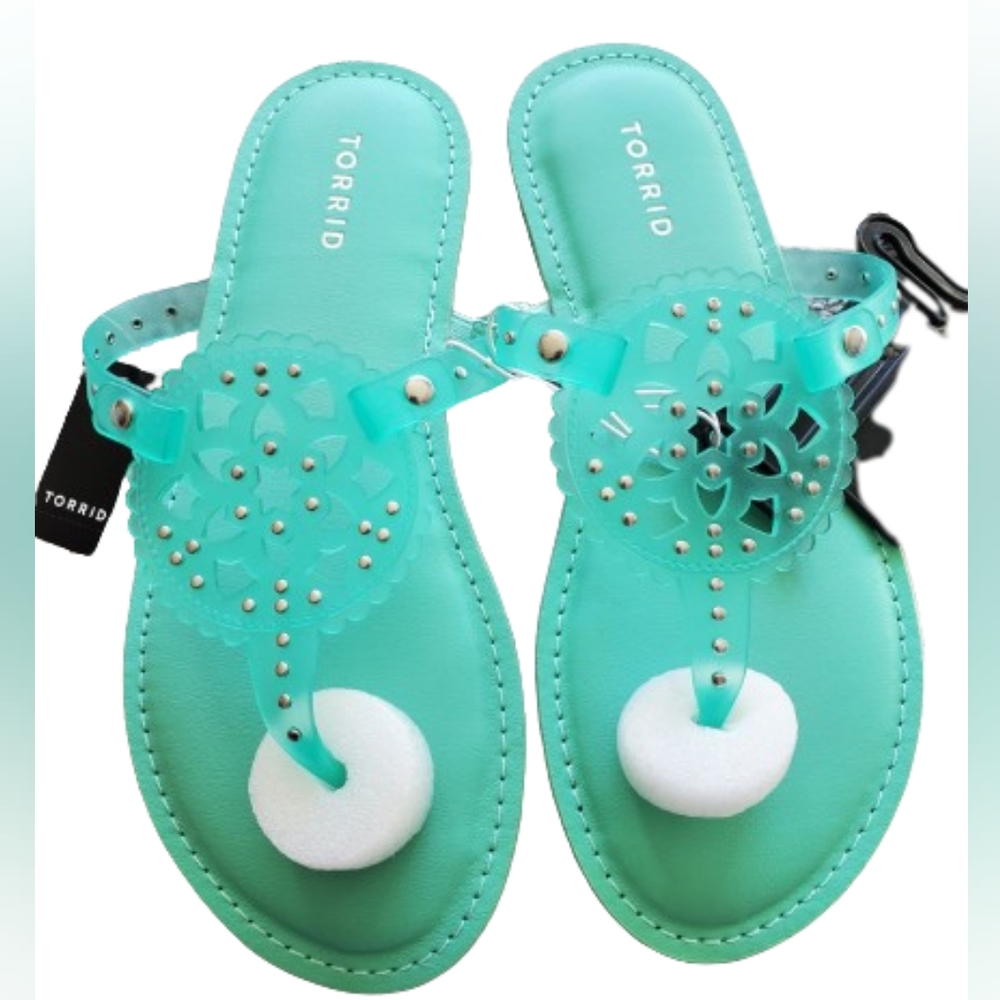 Torrid extra width t-strap jelly sandal, 9ww, mint blue - Picture 5 of 8
